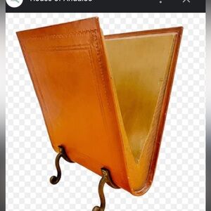 MCM AMAZING magazine rack shaped of brown leather-bound book cast iron legs